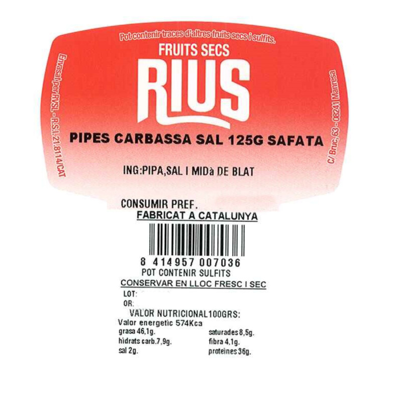 PIPAS CALABAZA TOSTADAS CON SAL BANDEJA 125GR